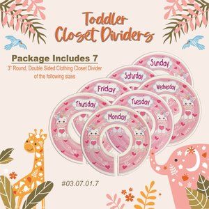 Qty 7 - Baby Infant Nursey Closet Hanging Dividers Unicorns, Hearts Pink & White